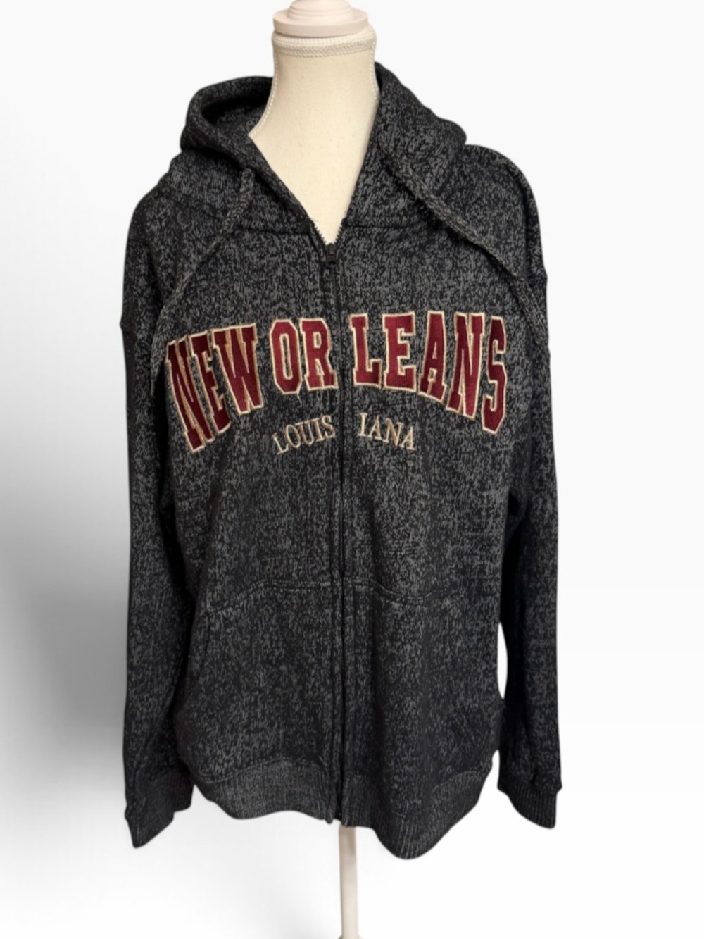 New Orleans Louisiana Varsity Full Zip Hoodie Gray Marled L
